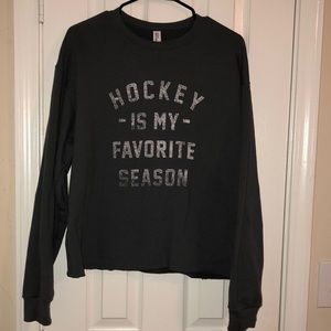 Dark Grey Raw Hem Hockey Crewneck Sweatshirt